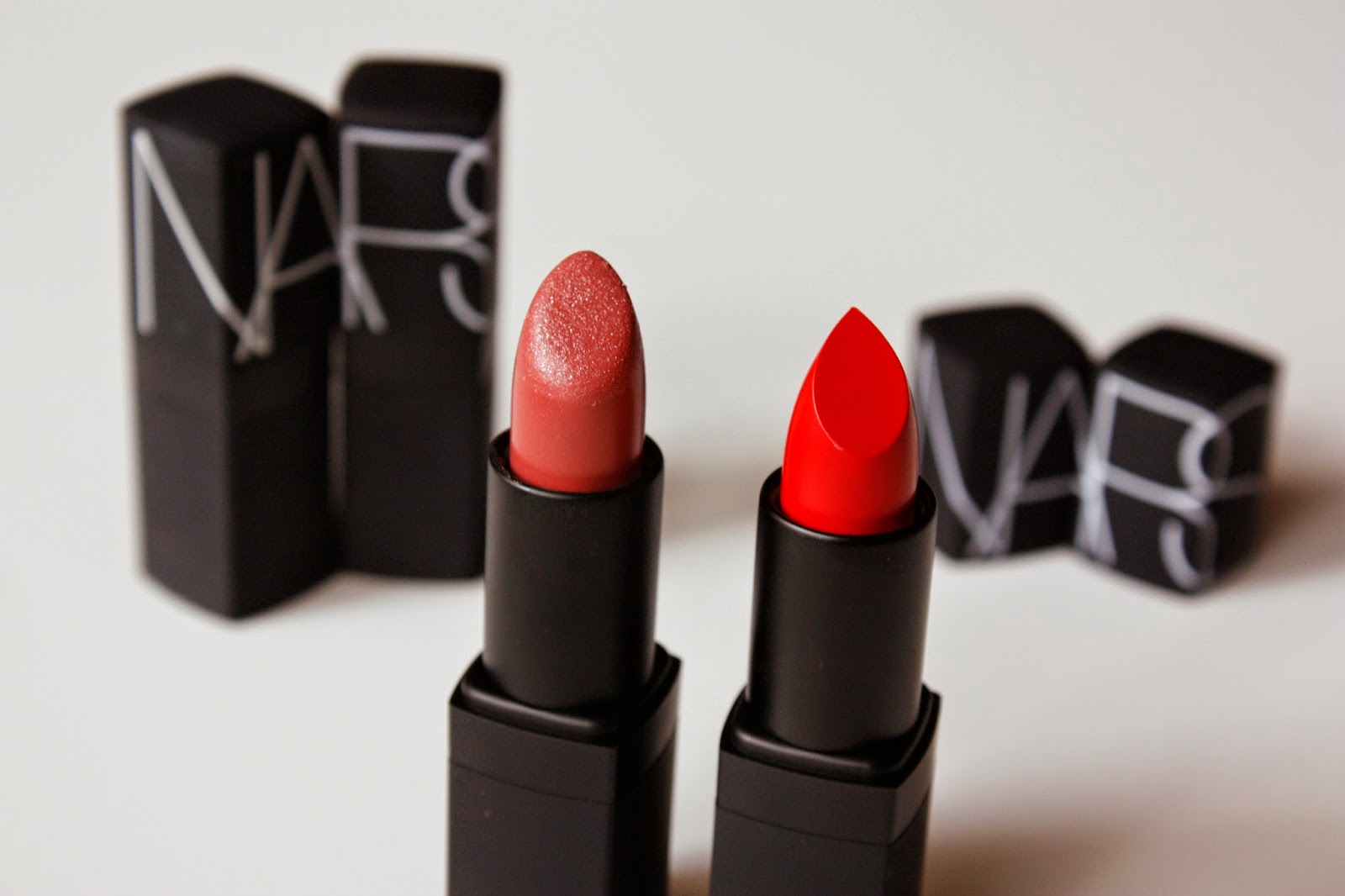 NARS Mayflower and Heat Wave swatches